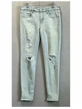 American Eagle Women's Sz 8 Super Stretch X Jegging Jeans Distressed Light Denim